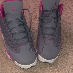 Gray and pink Jordan’s